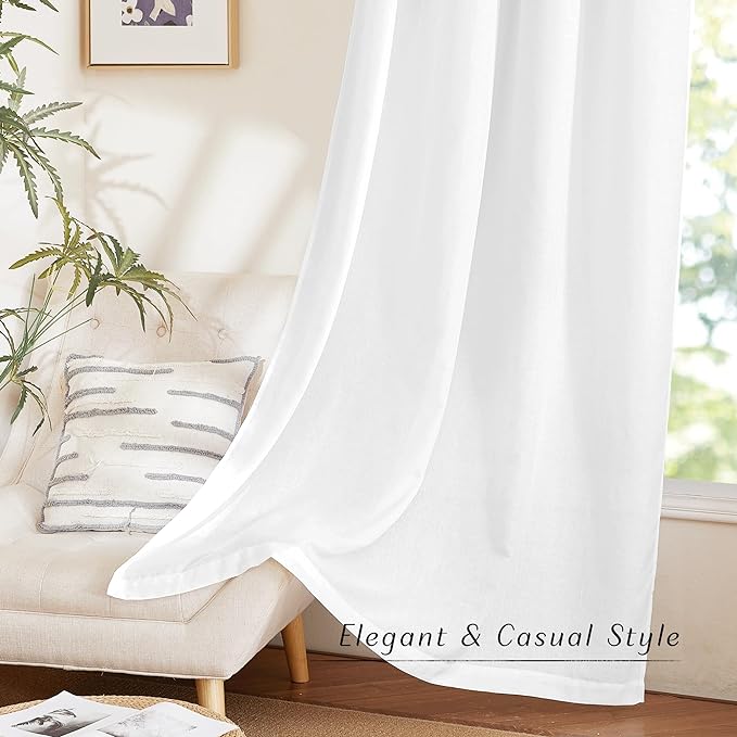 NICETOWN Linen Flax Semi Sheer Curtains 94" Length, Grommet Window Treatments - Image 5