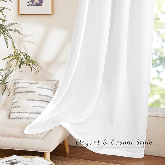 NICETOWN Thick Linen White Curtains 90 inch Length, Grommet Flax Linen Blend - Image 5