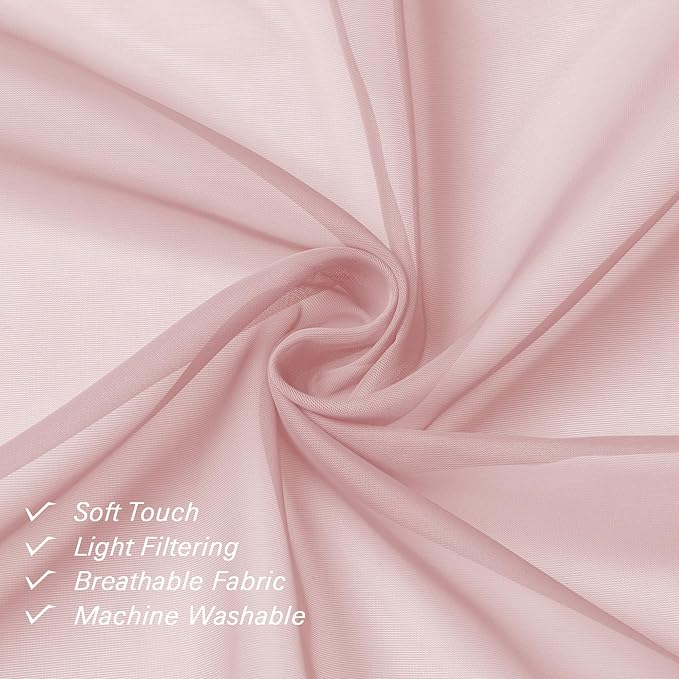Blush Pink Sheer Curtains 84 Inches Long 2 Panels Set, Light Filtering Window - Image 5