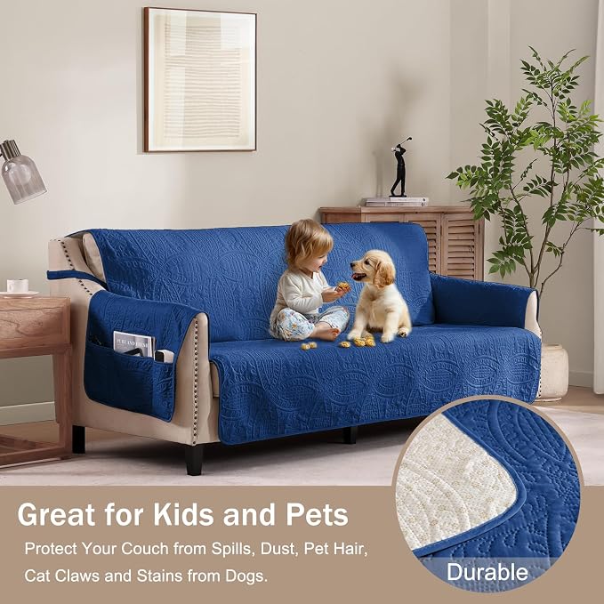 Blue Loveseat Covers for 2 Cushion Couch, Water-Repellent Covers for Love Seat - Image 2