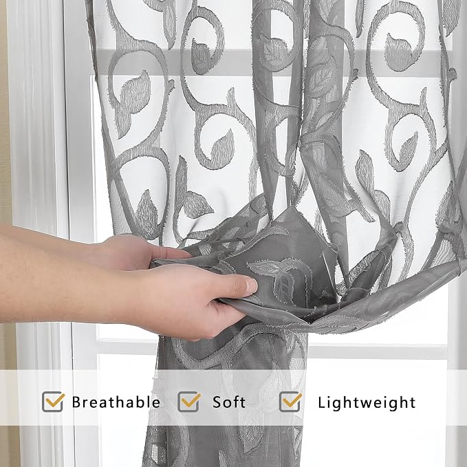 Furman Sheer Curtains Tiers 36 inch Length, Lightweight Soft Airy Solid Grey - Image 5