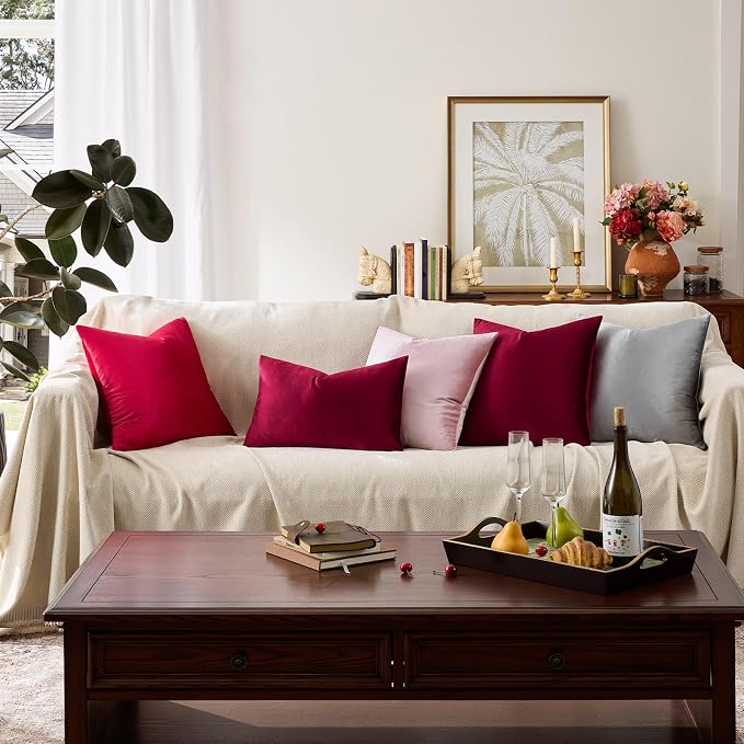 GIGIZAZA Burgundy Velvet Pillow Covers 20x20 Decorative Pillows Pack of 2 | Red - Image 8