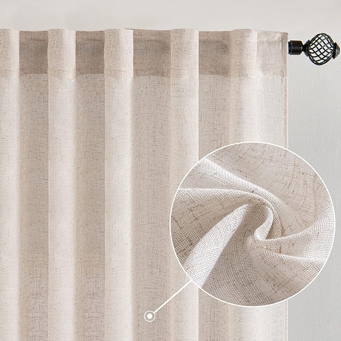 MIULEE Natural White Linen Curtains 37x72 Inch Length 2 Panels | Window Drapes by MIULEE