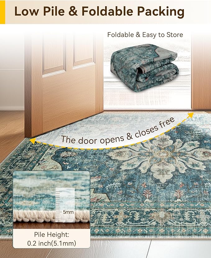 RELEANY Washable Area Rug, Water Repellent, Pet Friendly, Vintage Floral Boho - Image 7
