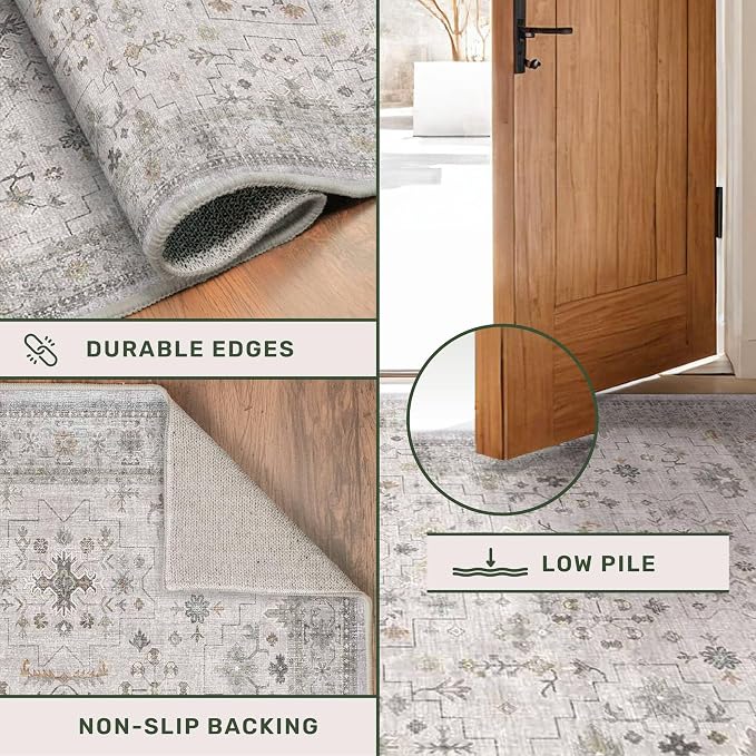 Neutral Light Gray & Sage Kitchen Rug 10 ft Long - Image 5