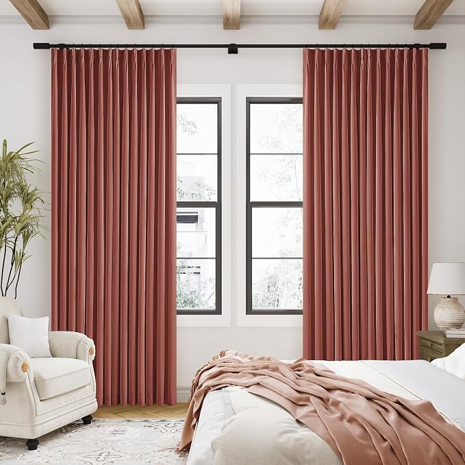 Terracotta Pinch Pleated 100% Blackout Linen 84 Inch Curtains | Room Darkening - Image 9