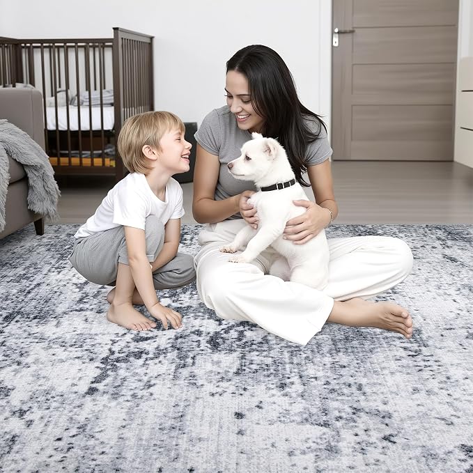 Area Rug Living Room: 4x4 Modern Washable Indoor Soft Carpet Grey | - Image 8
