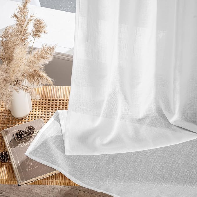 MIULEE White Linen Curtains 104 Inch Long 2 Panels - Image 7