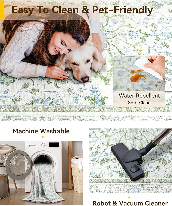 RELEANY Washable Area Rug, Small 2'x4', Water Repellent, Pet Friendly, Vintage - Image 4