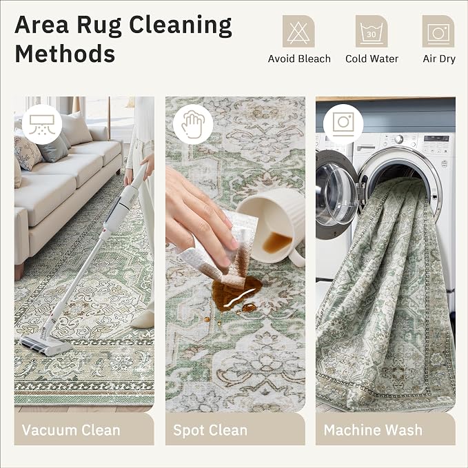 Soalmost 6x9 Area Rug for Living Room Washable Rugs Non-Slip Green/Brown | - Image 9