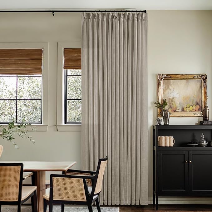 Burlywood Birch Linen Pinch Pleated Curtains 132 Inches Long | Thick Flax by Twodrapes