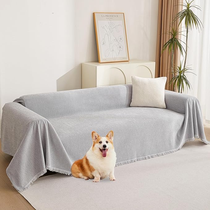 MYSKY HOME Chenille Sofa Cover for Dogs Cats Light Gery Couch Cover by MYSKYHOME