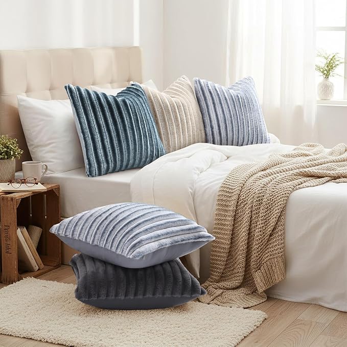 decorUhome Fall Faux Fur Throw Pillow Covers 20x20 Set of 2 Dark Grey | - Image 6