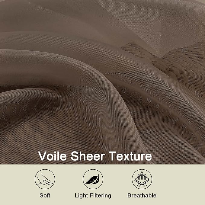 Sheer Chocolate Curtains for Bedroom Living Room 63 Inch Length 2 Panels - Image 3