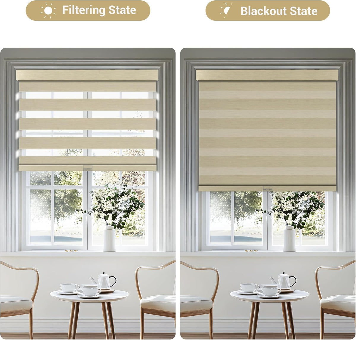 Cordless Zebra Blinds for Windows, Blackout Interior Blinds,Easy to Install,UV Protection,for Offices and Home,Custom Roller Shades, Mousse Beige,32" W x 88" H