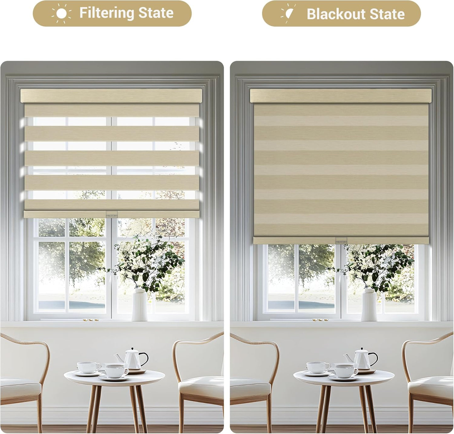 Cordless Zebra Blinds for Windows, Blackout Interior Blinds,Easy to Install,UV Protection,for Offices and Home,Custom Roller Shades, Mousse Beige,79" W x 72" H