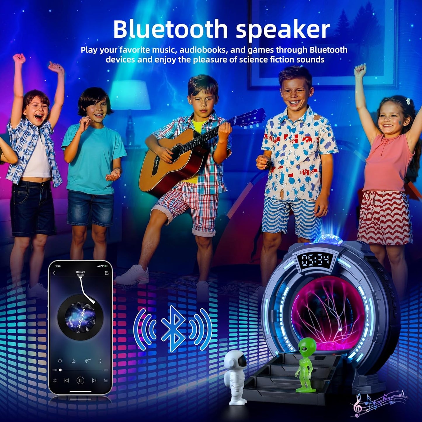 Space Star Galaxy Night Light Aurora Projector,Christmas LED Plasma Light/Clock,Child Bedroom,White Noise/Bluetooth Speaker/Adults/Kids' Room Decor Lamps,Christmas/Birthday Gift(Blue)