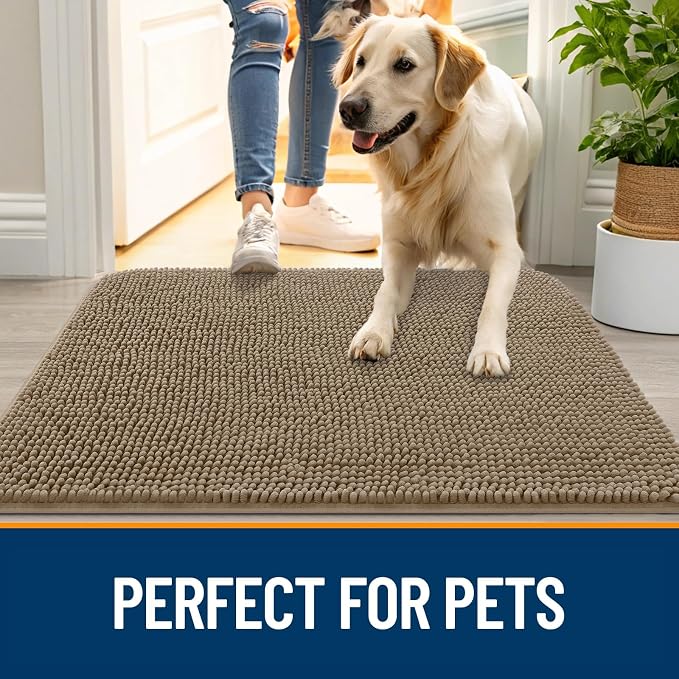 OLANLY Dog Door Mat for Muddy Paws 40x24, Super Absorbent Chenille Mud Mat | Tan - Image 6