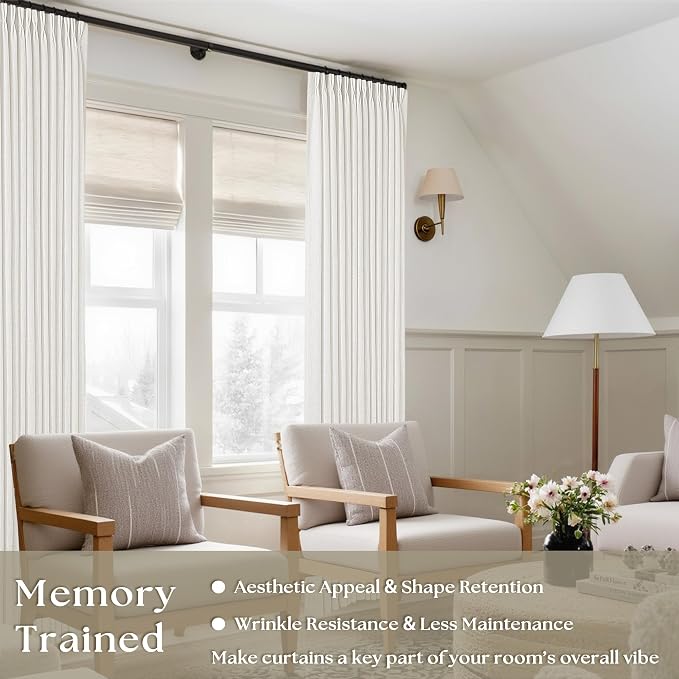 Beige White 120 Inch Curtains High Ceiling Tall Curtains 2 Panels | Pinch - Image 2