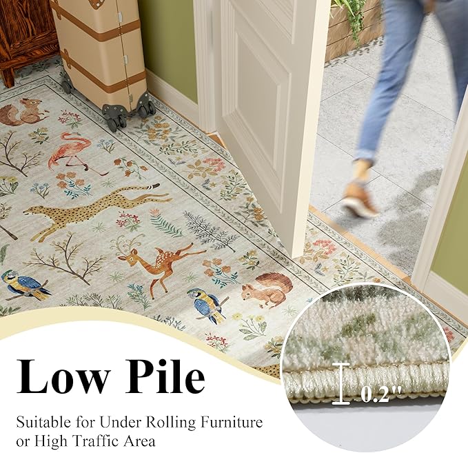 DUKINO 5ft Round Rug, Washable Animal Non Slip Circle Area Rug, Non-Shedding - Image 7