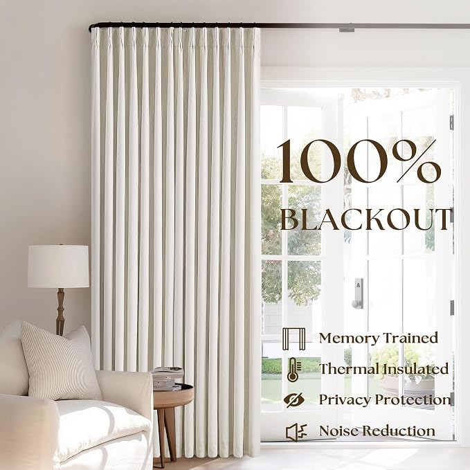 Blackout Linen Curtains 126 Inches Long Pinch Pleated 2 Panels Natural | - Image 3