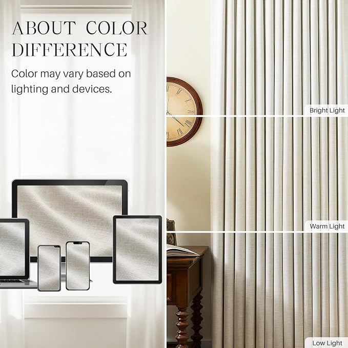 100% Blackout Pinch Pleated Linen Curtains 105 Inches Long - Image 8