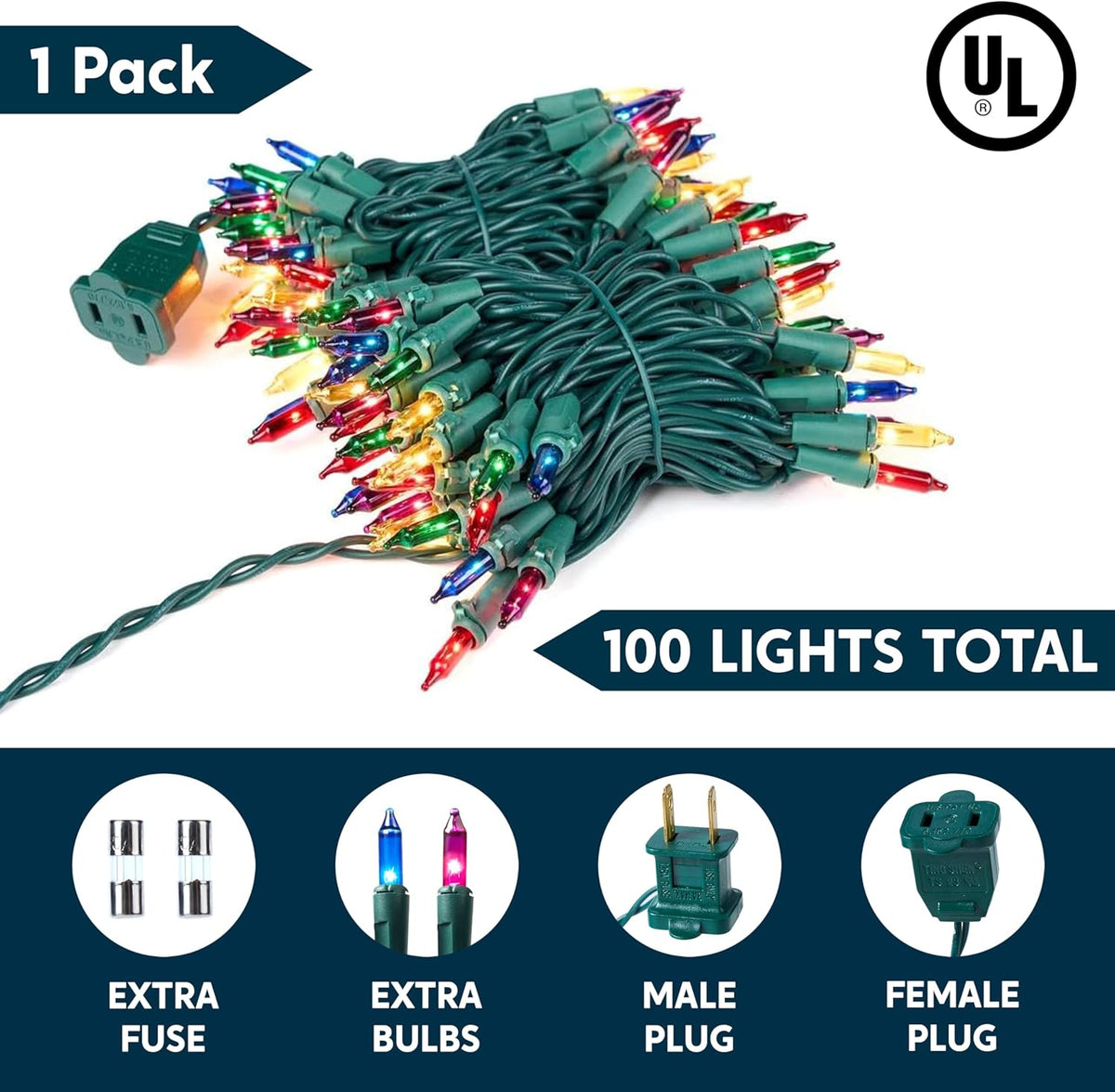 Joiedomi Multicolor Christmas String Lights,100 Count 21.4FT Christmas Fairy Tree Lights Plug in for Indoor Outdoor Xmas Decorations Patio Holiday Theme Party Yard House,Green Wire