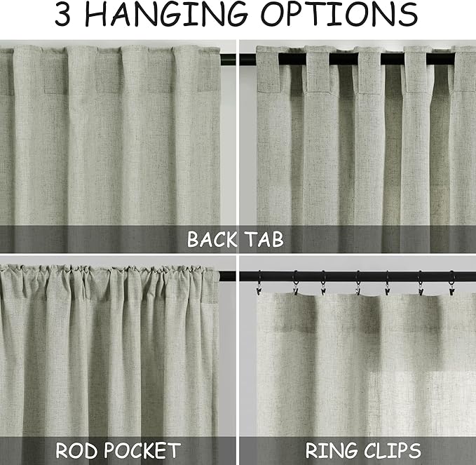 Sage Green Semi Sheer Curtains 72 Inches Long 2 Panels Set - Image 3