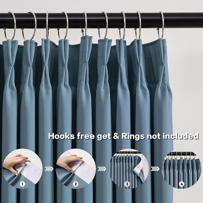 Dusty Blue Pleat Wide Width Drapes 80 x 102 inch Long 2 Panels - Image 2