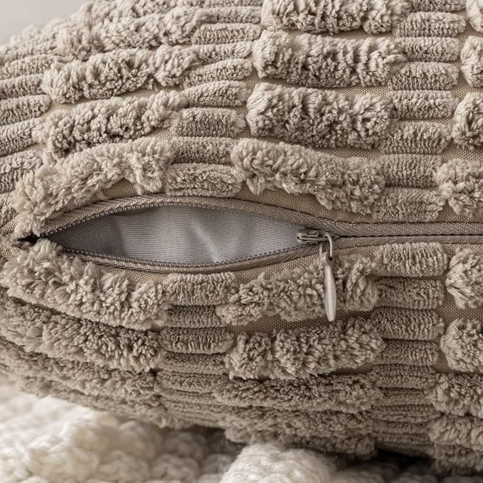 MIULEE Euro Sham Corduroy Decorative Throw Pillow Covers 22x22 Light Brown | - Image 7