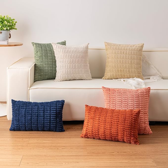 Pack of 2 Corduroy Decorative Throw Pillow Covers 20x20 Inch, Sky Blue | Fall - Image 4