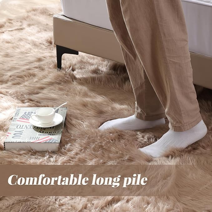 ORINOVA Faux Sheepskin Beige 3x5 Fluffy Fur Washable Area Rugs - Image 6