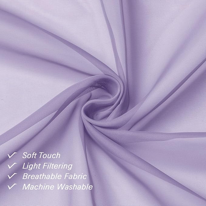 Light Purple Sheer Curtains 84 Inches Long 2 Panels, Double Rod Pocket Window - Image 6