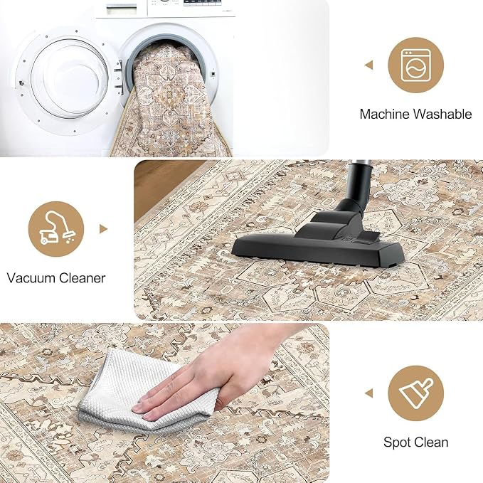 Yamaziot Washable Runner Rug, 3x6 Non-Slip Boho Vintage Hallway Kitchen Rug | - Image 5