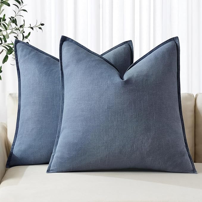 MIULEE Decorative Linen Euro Sham Pillow Covers 24x24 Inch Blue Ashes | Boho by MIULEE