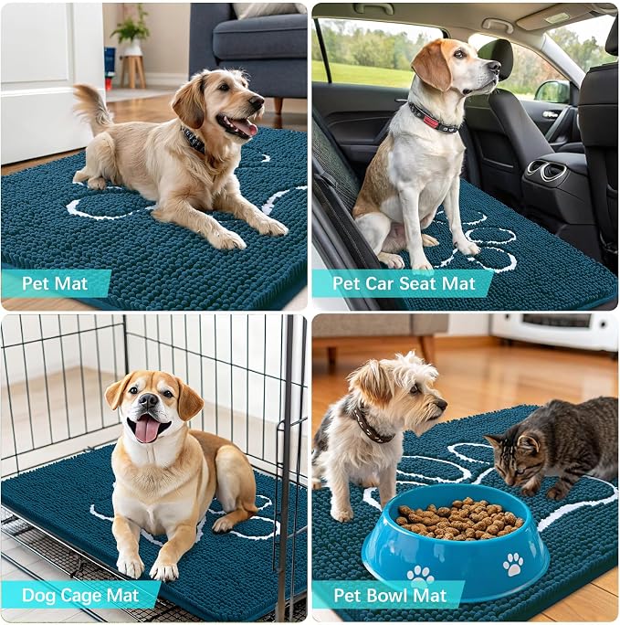 OLANLY Dog Door Mat for Muddy Paws 47x20, Paw Print Design Chenille Mud Mat | - Image 7