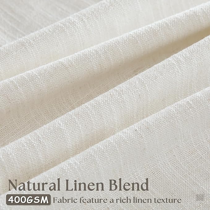 Natural Pinch Pleated Linen Semi Sheer Curtains 54 Inch Length 2 Panels | - Image 3