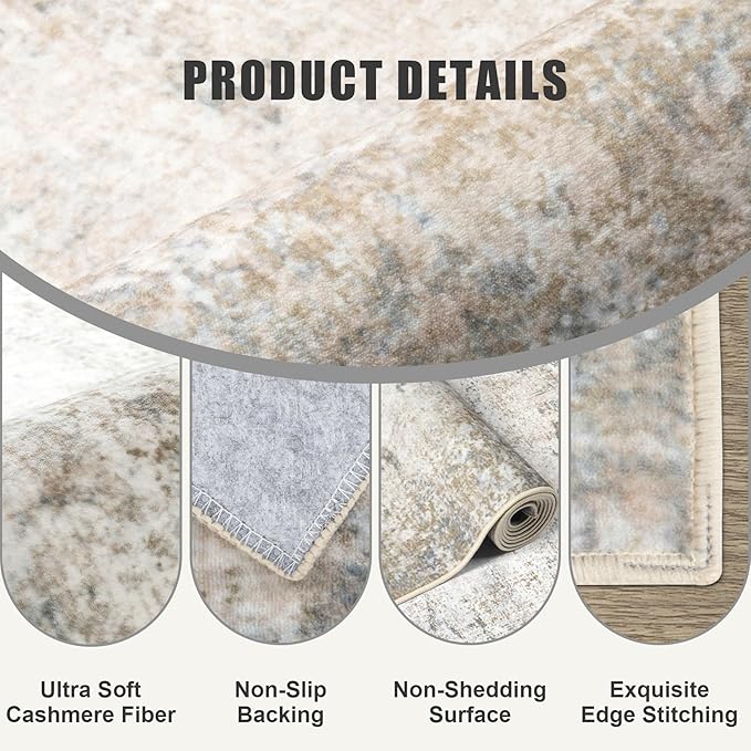 2x6 Washable Runner Rug：Modern Abstract Kitchen Soft Carpet Brown | - Image 6