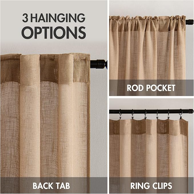 MIULEE Light Brown Short Linen Curtains 52x45 Inch Long 2 Panel - Image 3