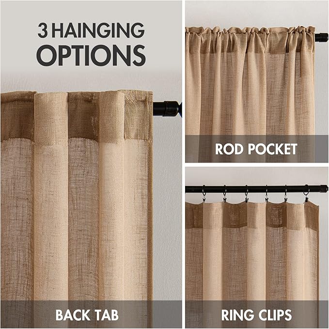MIULEE Brown Linen Curtains 52x84 Inch - Image 3