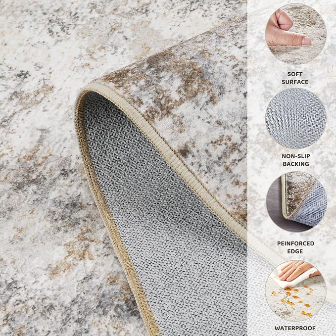 UERMEI 4x6 Area Rug Living Room Rugs Washable Neutral Brown Grey Carpet | - Image 6