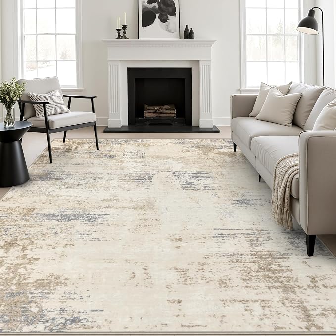 10x14 Area Rug Living Room: Modern Washable Soft Carpet Beige Brown | by FXRHLP