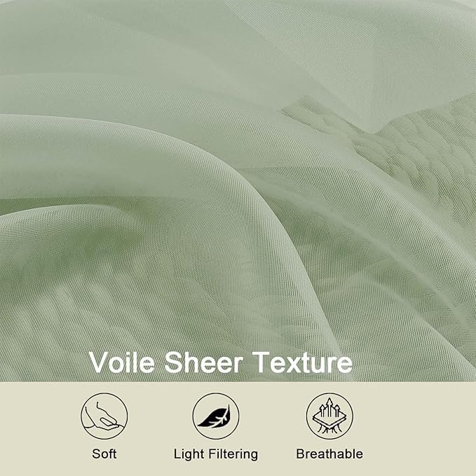 Sage Green Sheer Curtains for Bedroom Living Room 96 Inches Long 2 Panels - Image 4