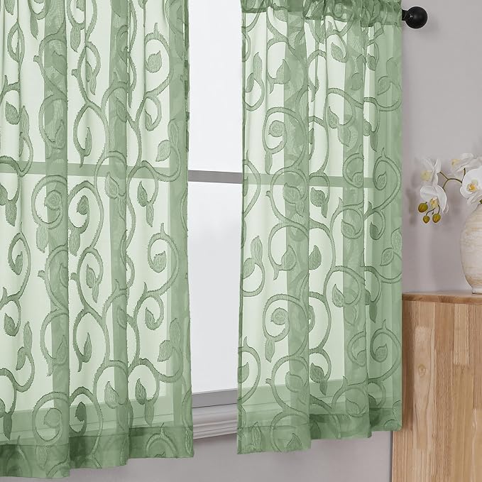 Furman Sheer Curtains 45 Inch Length 2 Panels Set, Elegant Geometric Jacquard - Image 8