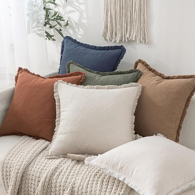 MIULEE Boho Linen Decorative Lumbar Throw Pillow Covers Indigo Blue 12x20 | Set - Image 5