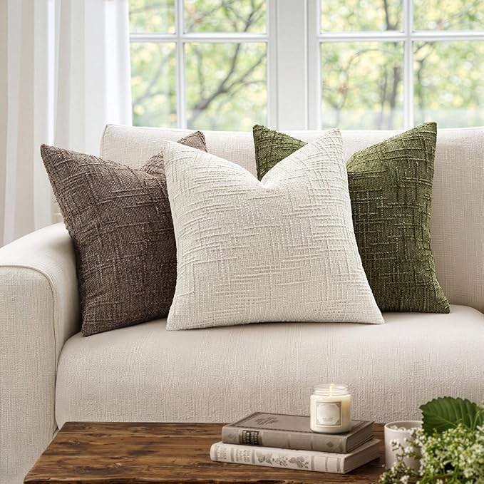 MIULEE Chenille Textured Throw Pillow Covers Cream White 20x20 Set of 2 | - Image 4