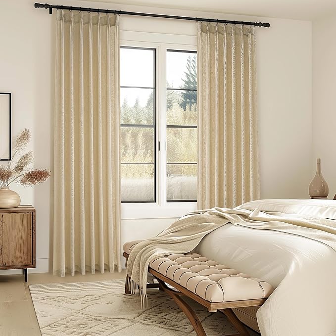 Topfinel 96 Inches Long Pinch Pleated Semi Sheer Curtains, Natural Linen - Image 5