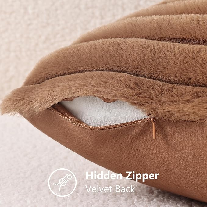 decorUhome Fall Faux Fur Throw Pillow Covers 22x22 Set of 2 Brown | Decorative - Image 8