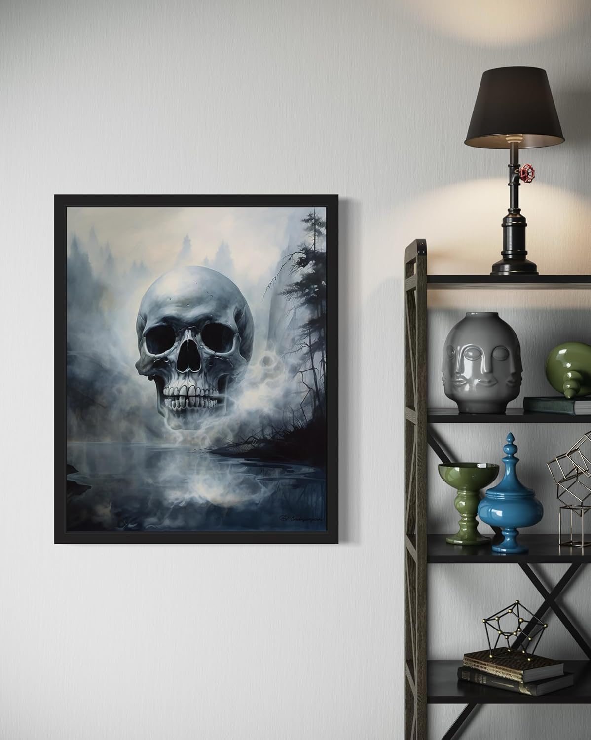 Foggy Skull Poster Art Print, Halloween Scary Vintage Wall Art Academia Spooky Painting Decoration for Horror Prints, Gothic Posters Bedroom Decor 89 (Foggy Skull, 8 x 10 inches, Unframed)