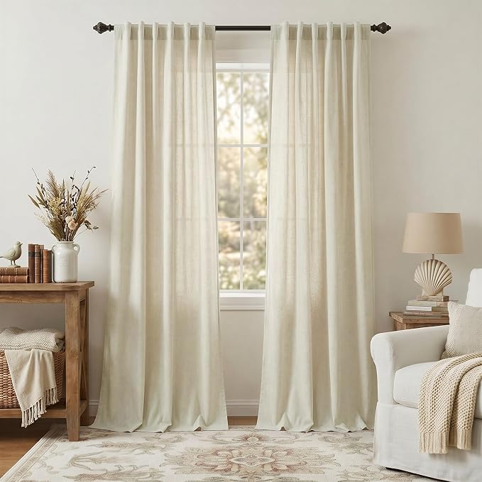 Pitalk 108 Inch Long Curtains for Living Room Birch Beige Linen Extra Long by Pitalk